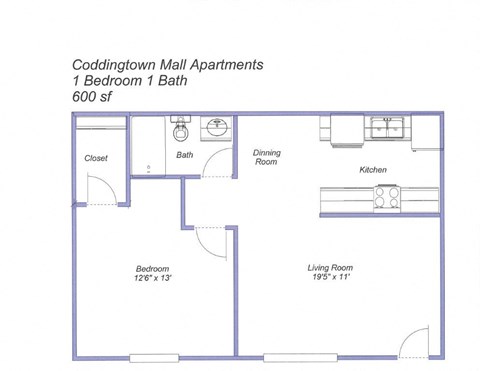 1BRM Floor Plan at Coddingtown Mall Apartments, Santa Rosa, CA